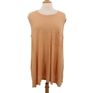 WILT Sleeveless Top‎ size Small Linen Peach Orange Knit Swing Pocket